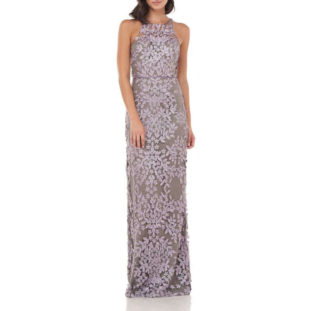 JS COLLECTION Womens Gray Sleeveless Halter Full-Length Evening Sheath Dress 10